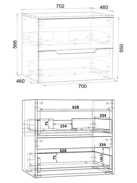 Тумба без раковины подвесная 70 столешница МДФ, Orange Line Li-70TugMDF матовый графит